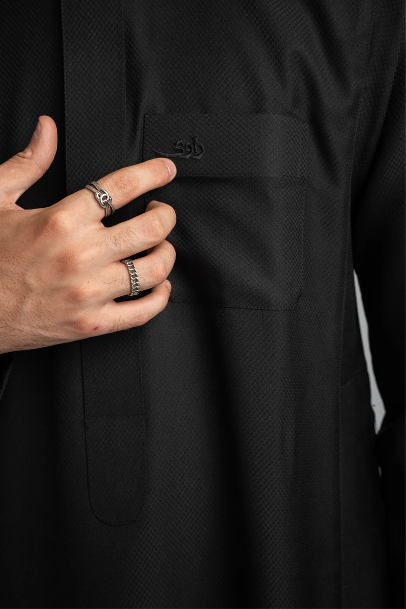 Saudi Thobe for Men – Honeycomb - Black