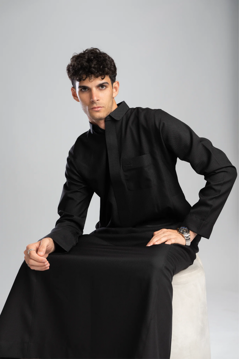 Saudi Thobe for Men – Honeycomb - Black
