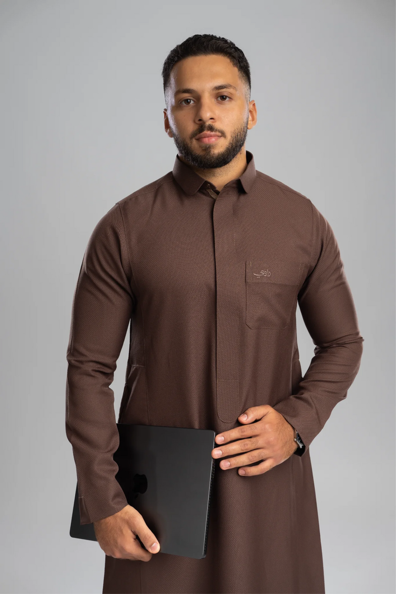 Saudi Thobe for Men – Honeycomb - Brown