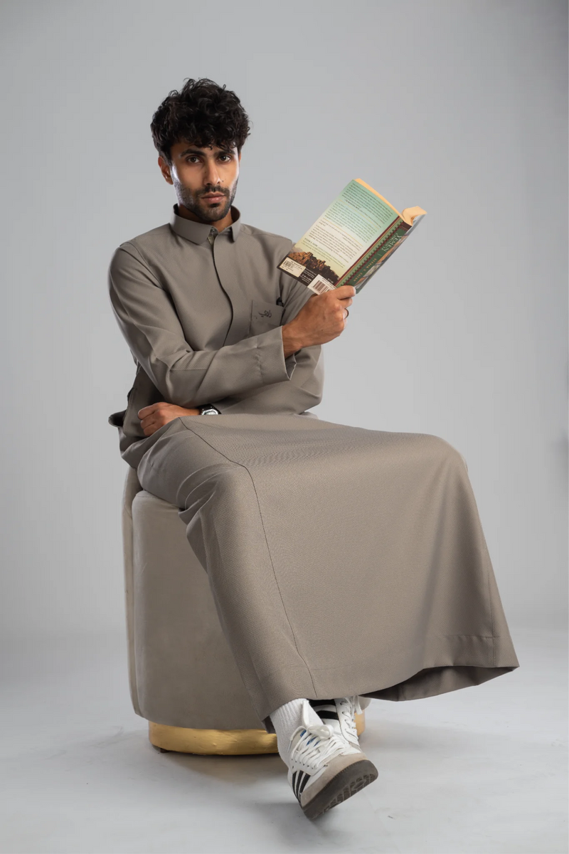 Saudi Thobe for Men – Honeycomb - Gray