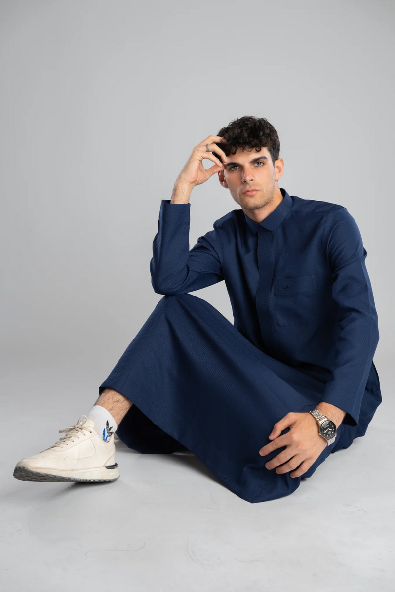 Saudi Thobe for Men – Honeycomb - Navy