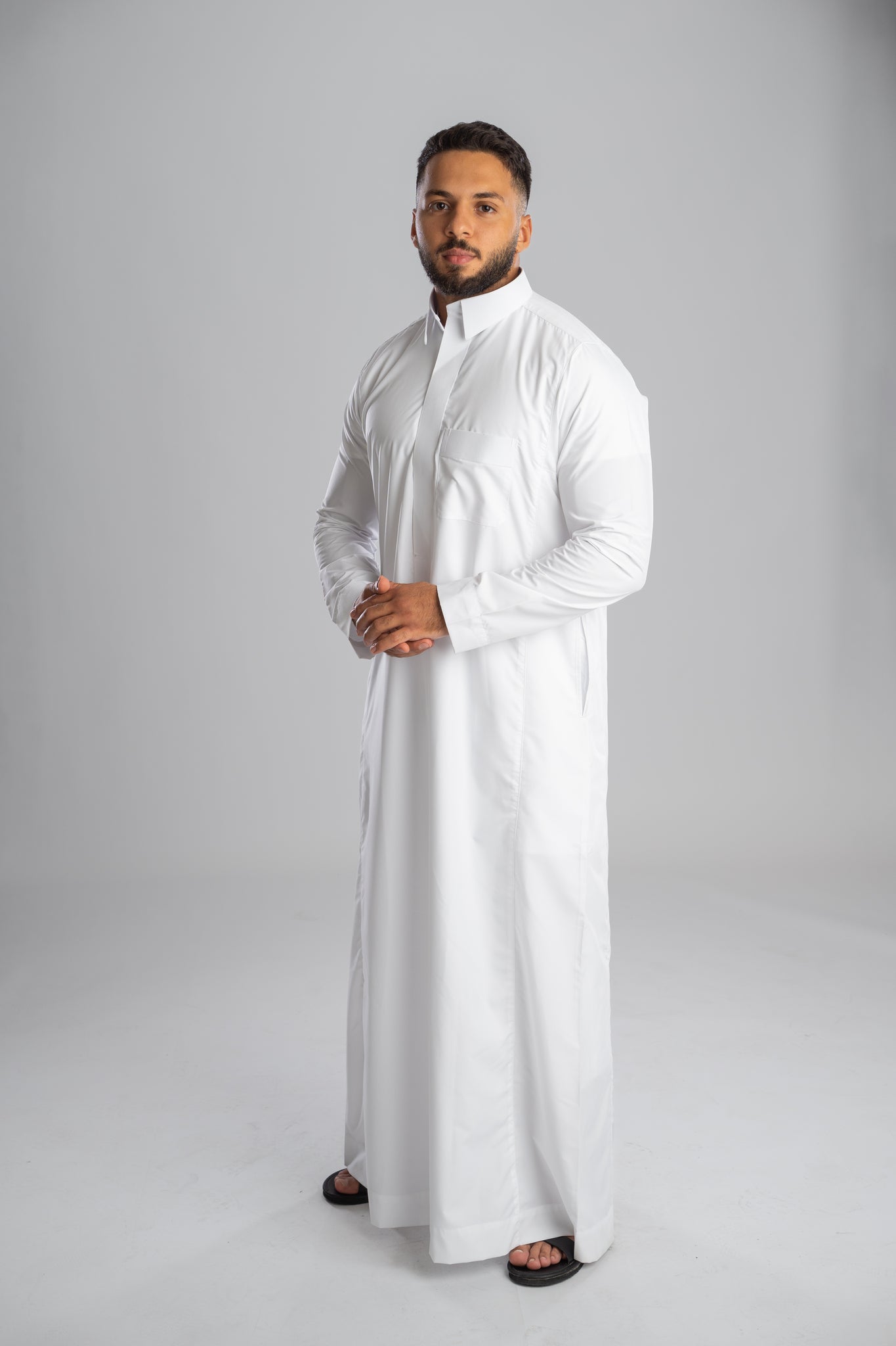 ثوب رجالي سعودي – ثوب قطني كلاسيكي بياقة كاملة - كحلي