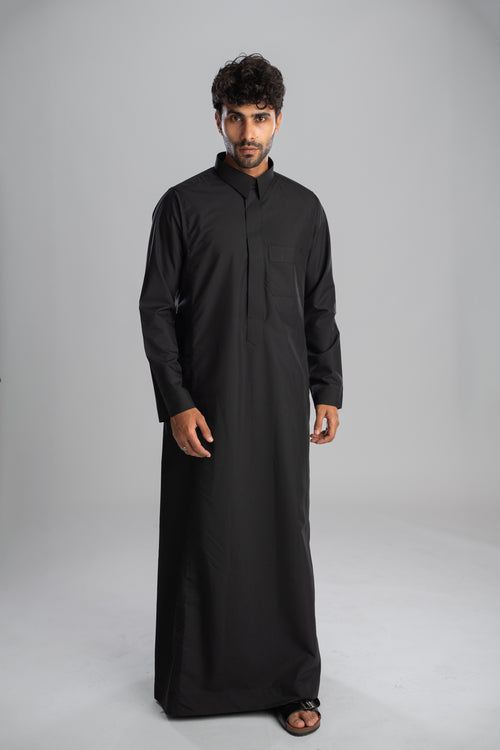ثوب رجالي سعودي – ثوب قطني كلاسيكي بياقة كاملة - كحلي
