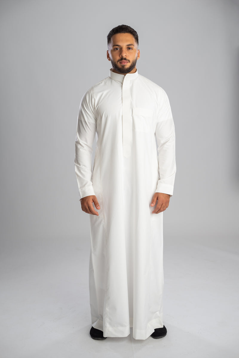 Saudi Thobe for Men – Half-Collar - White