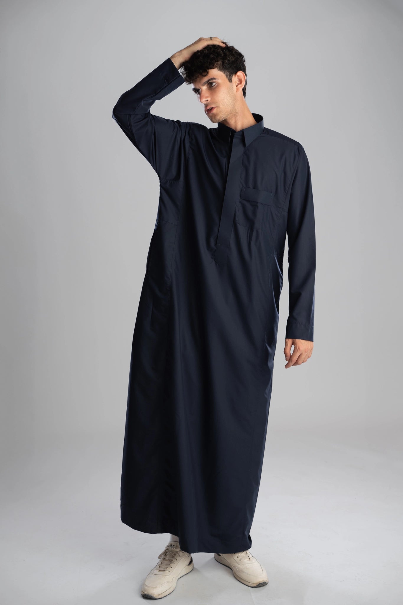 Saudi Thobe for Men – Classic Full-Collar Cotton Thobe - Navy
