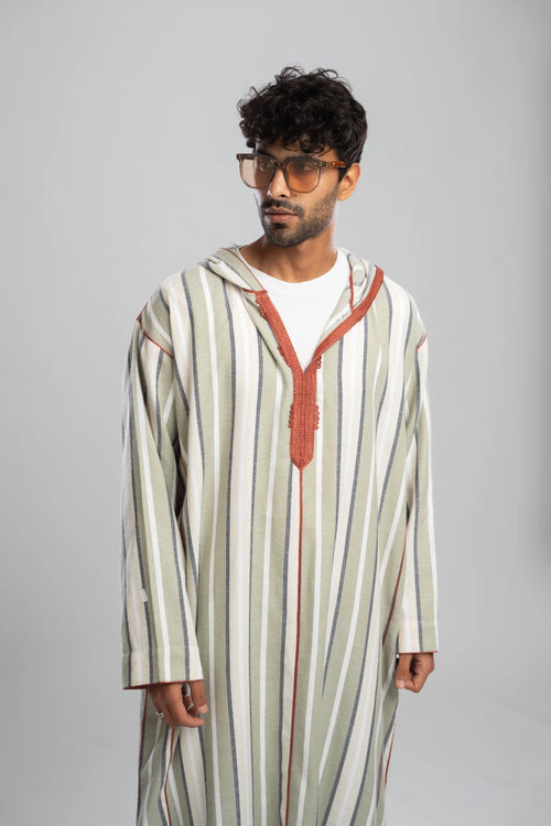 Moroccan Linen Thobe for Men – Stripes