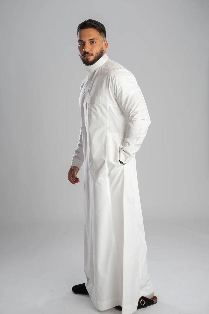Saudi Thobe for Men – Half-Collar - White
