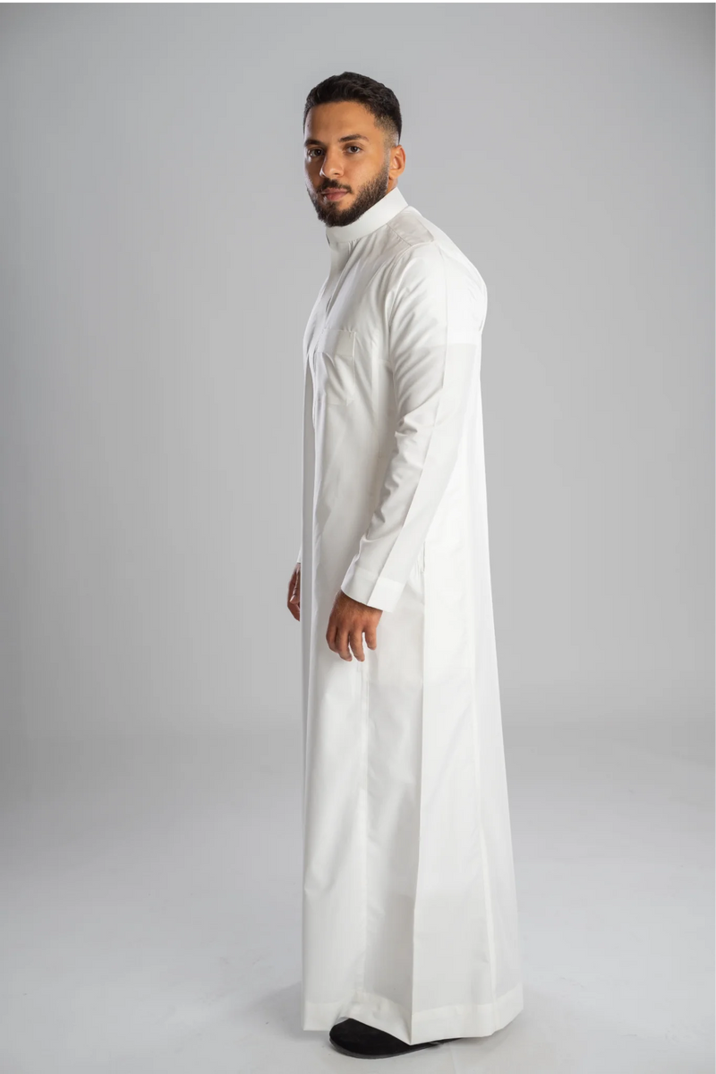 Saudi Thobe for Men – Half-Collar - White