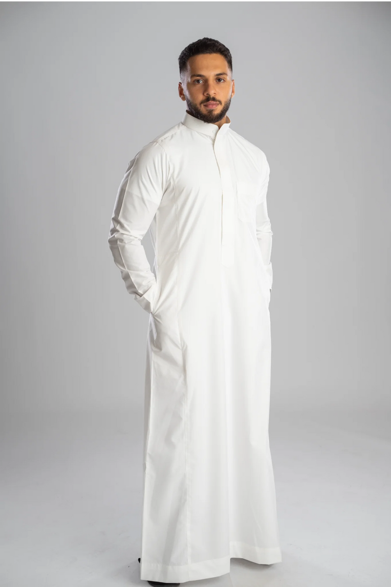 Saudi Thobe for Men – Half-Collar - White
