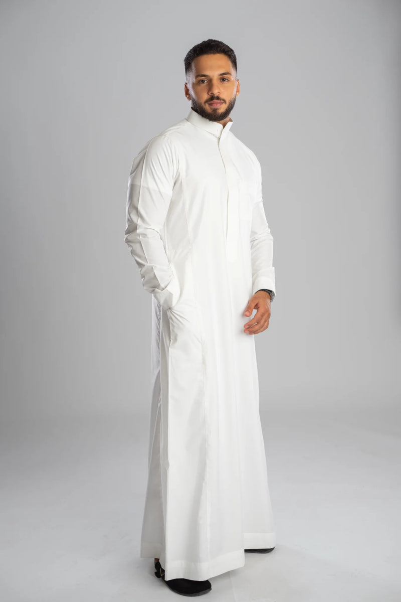Saudi Thobe for Men – Half-Collar - White