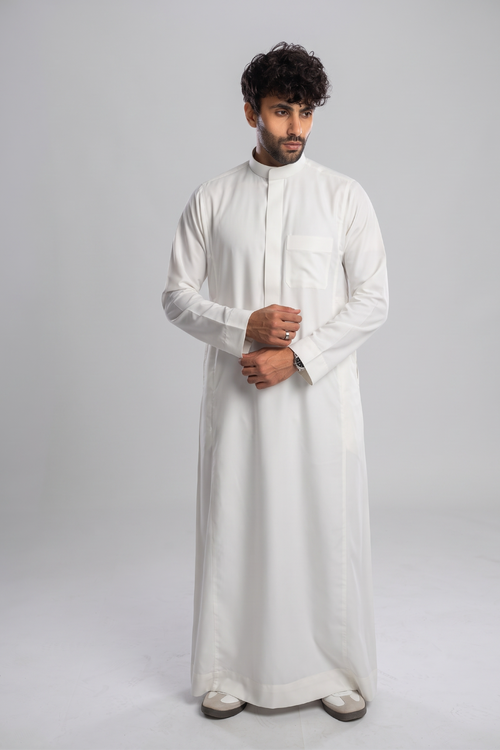 ثوب سعودي نصف ياقة - أبيض